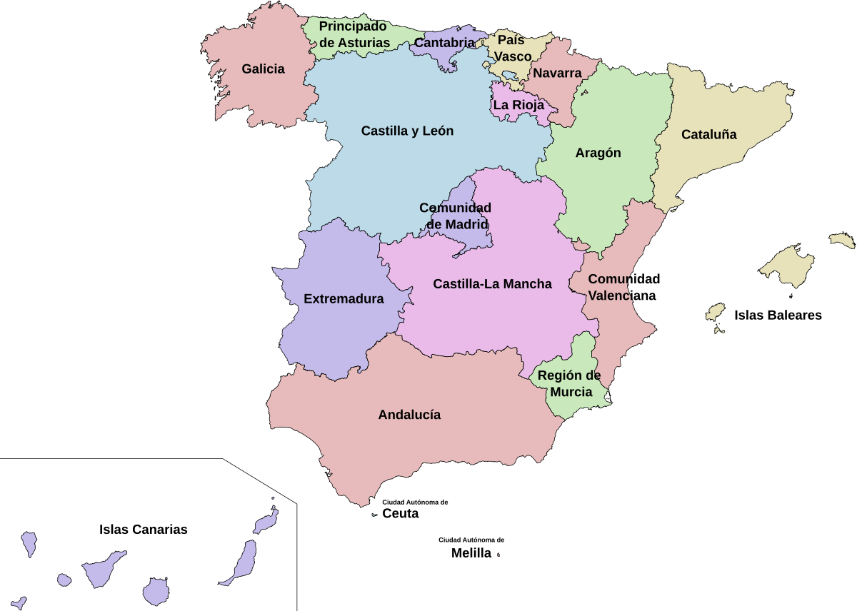 Mapa de España con comunidades autónomas